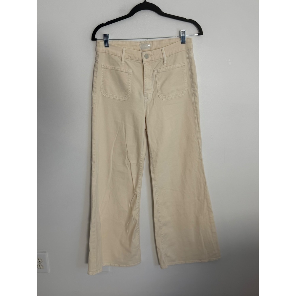 Mother The Patch Pocket Roller Skimp Chalk Ivory Wide Leg Jeans 28 Womens